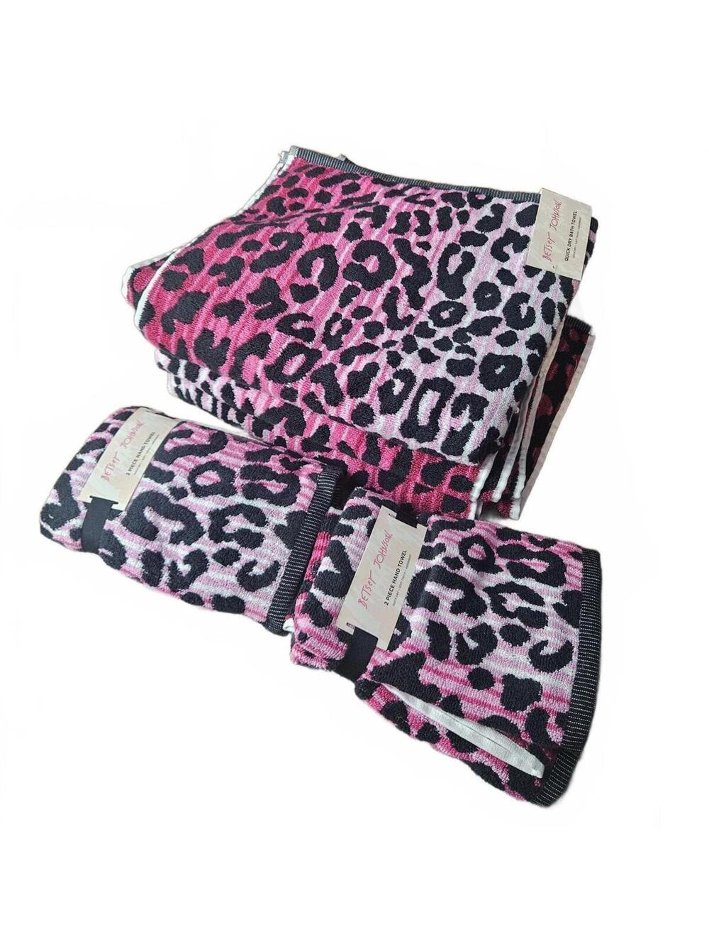Betsey Johnson Pink Leopard Print Quick Dry Bath Towel 5 pc Set Y2K McBling NWT